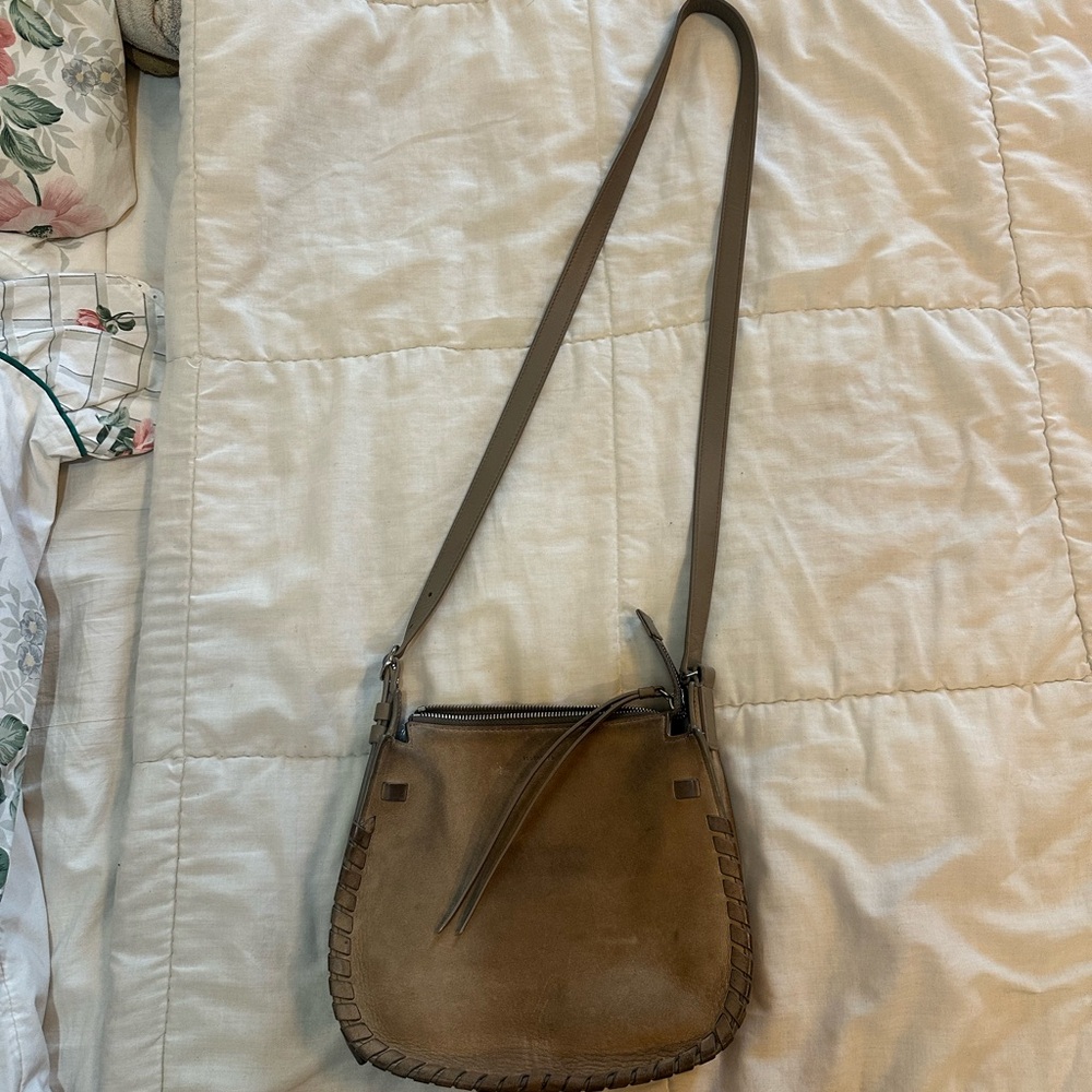 All Saints Suede Taupe Crossbody Bag